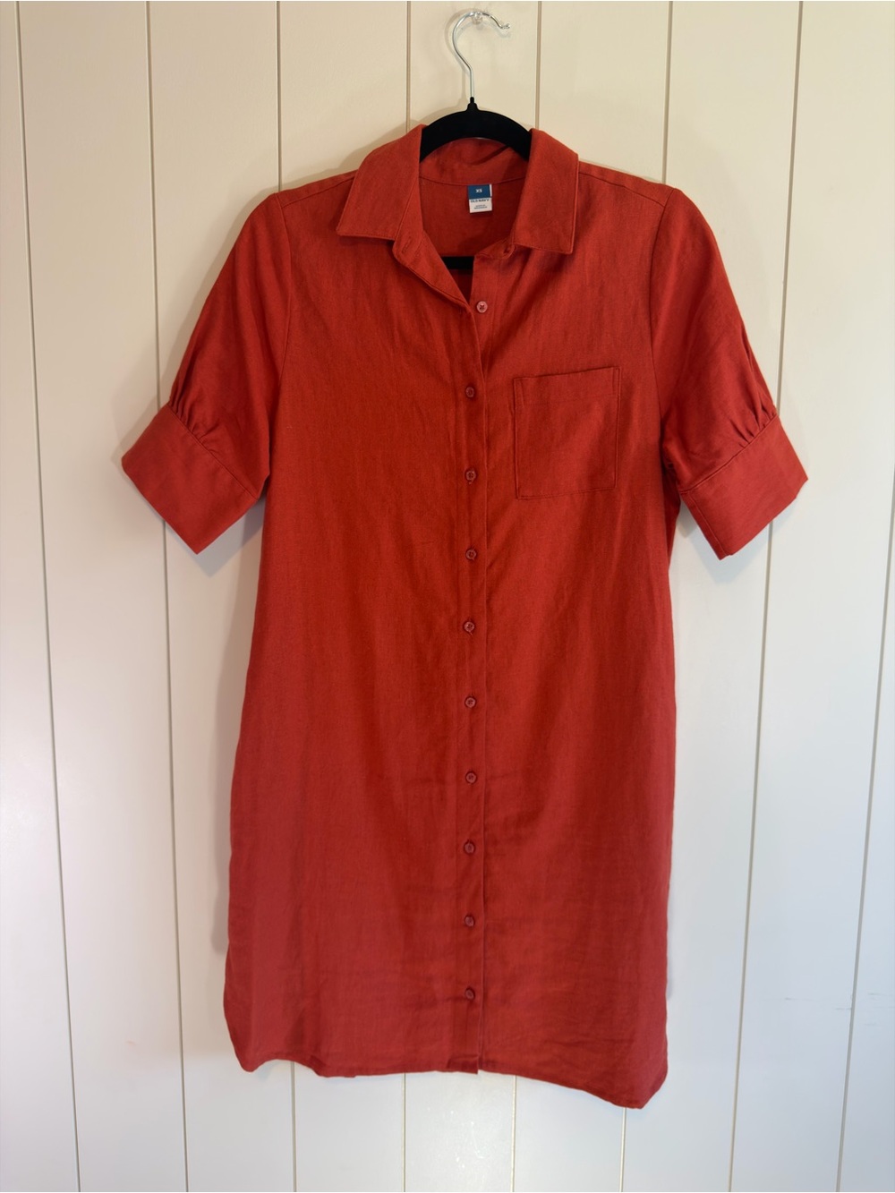 Old Navy Linen Blend Rust Red Button-Front Midi Shirt Dress - Size XS